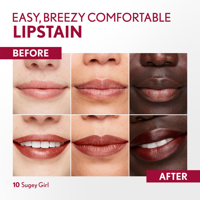 Non-drying, lightweight buildable lipstain that stays put, doesn’t feel tight and feels fresh all day. In just 1 swipe, color glides on smooth and precision pen allows for an effortless application. Try this stain as a lip liner for your perfect lip combo look.