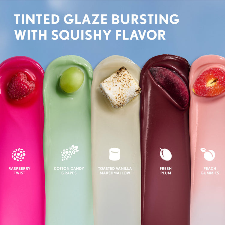 Get squishy hydration and bouncy shine with Clean Fresh Squishy GlazeTM Lip Butter Balm. This tinted glaze bursting with irresistibly squishy flavor delivers up to 9 hours of hydration. Lips look fuller, plump and supple smooth. The buttery formula, infused with Essential Fatty Acids, Hyaluronic Acid, Shea Butter, and
